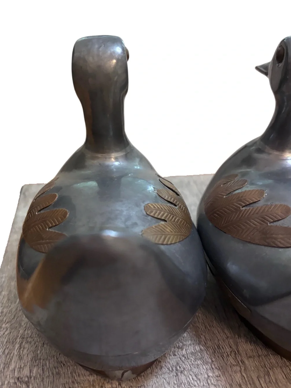 Two Vintage 5” Pewter w/ Brass Ducks w/Lids Trinket Box Heavy - Mid Century